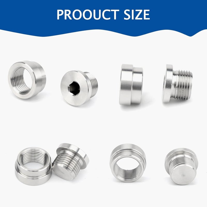 joytrace M18x1.5 Oxygen Sensor Weld Bungs & Plugs Kit (2 Bungs/2 Plugs) - Stainless Steel Welding Adapters - Image 5
